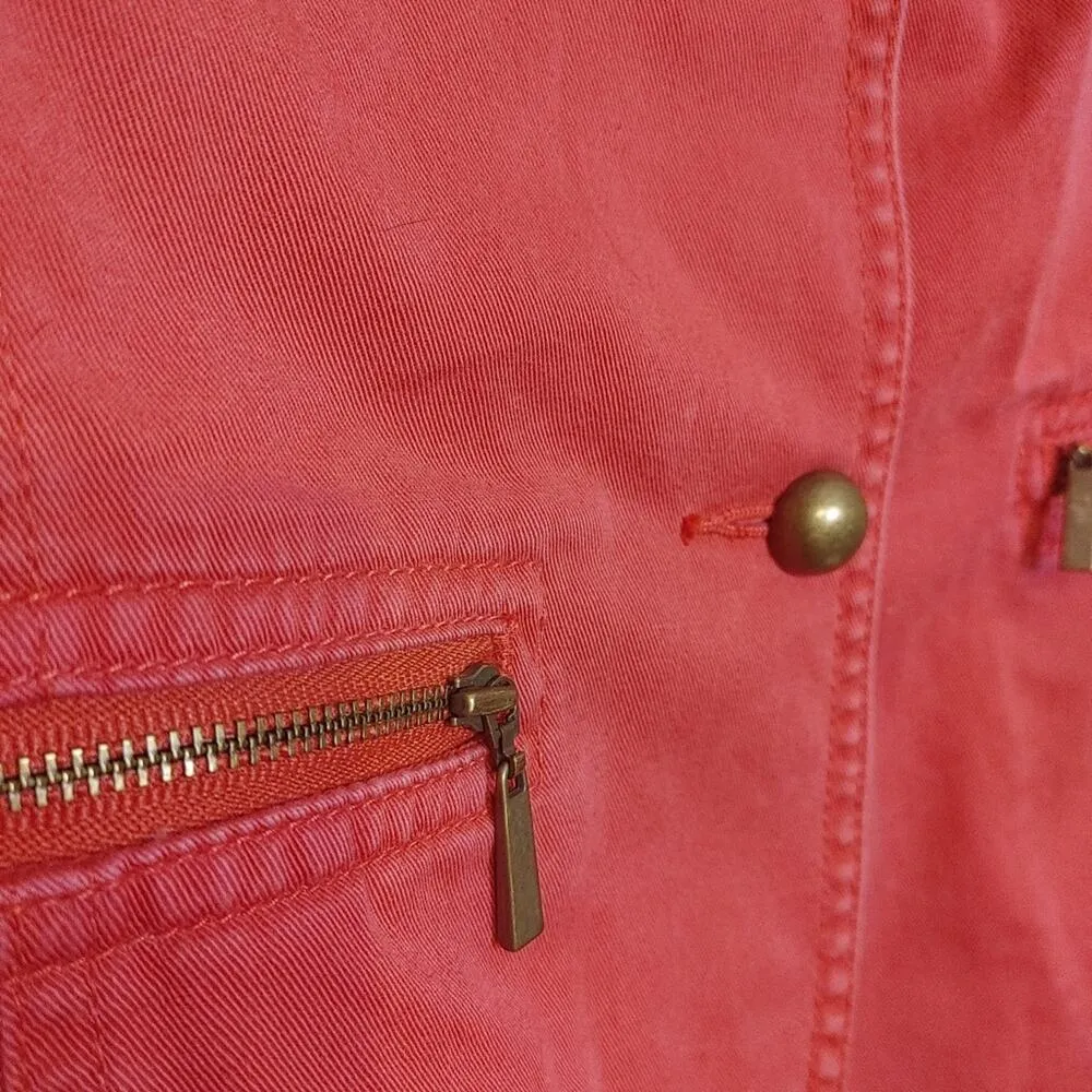 Liz Claiborne Size Medium M Pink Beaded Gold Button Blazer Hot Pink Career Chic - Image 6