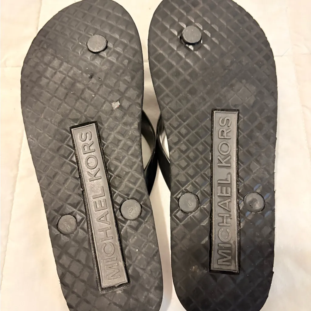 Michael Kors Black Flip Flops with Silver Logo - Image 5