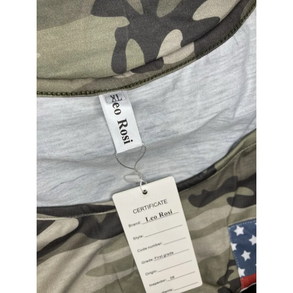 Leo Rosi Tank Top XL Patriotic Camo With American Flag Emblem USA 4th Of July Tan - Image 5