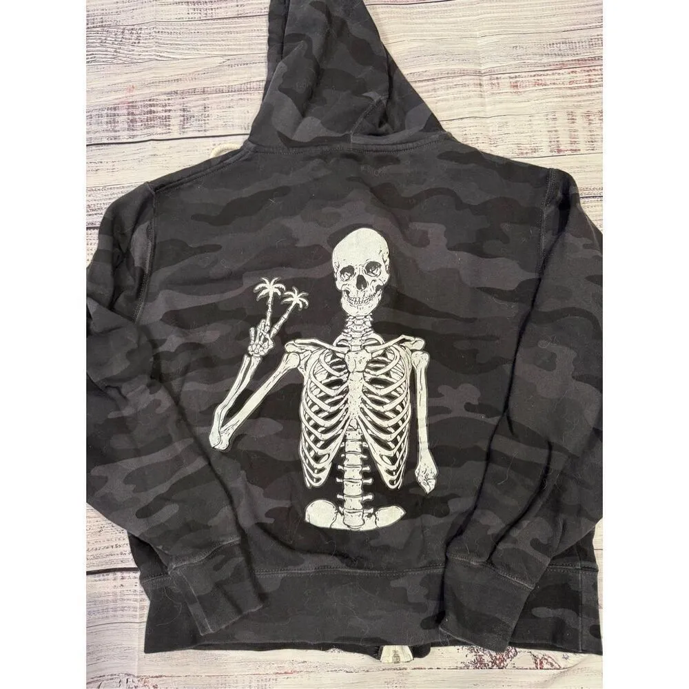 Salty Savage Unisex Full Zip Peace Skeleton Camo Print Hoodie Jacket Size Small Black - Image 4