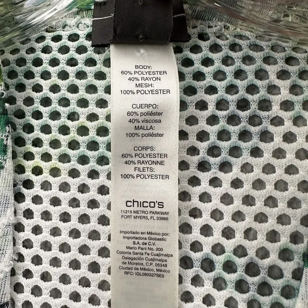 Chicos Travelers Open Front Mesh‎ Cardigan Palms Beach Office Workwear Women 2 L - Image 3