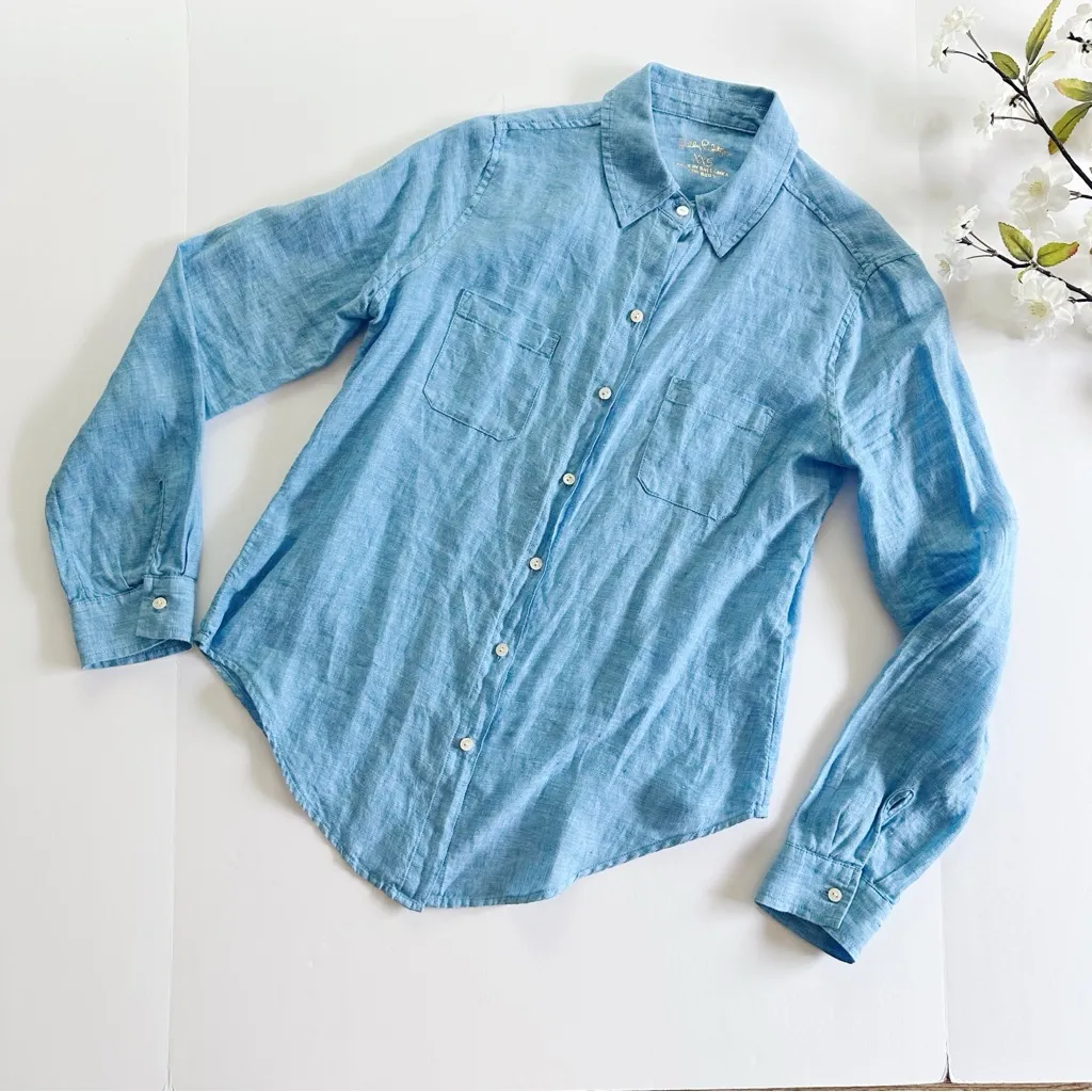 NEW Lilly Pulitzer Sea View Linen Button Down Top Beckon Blue & Sea Salt Shirt - Image 8