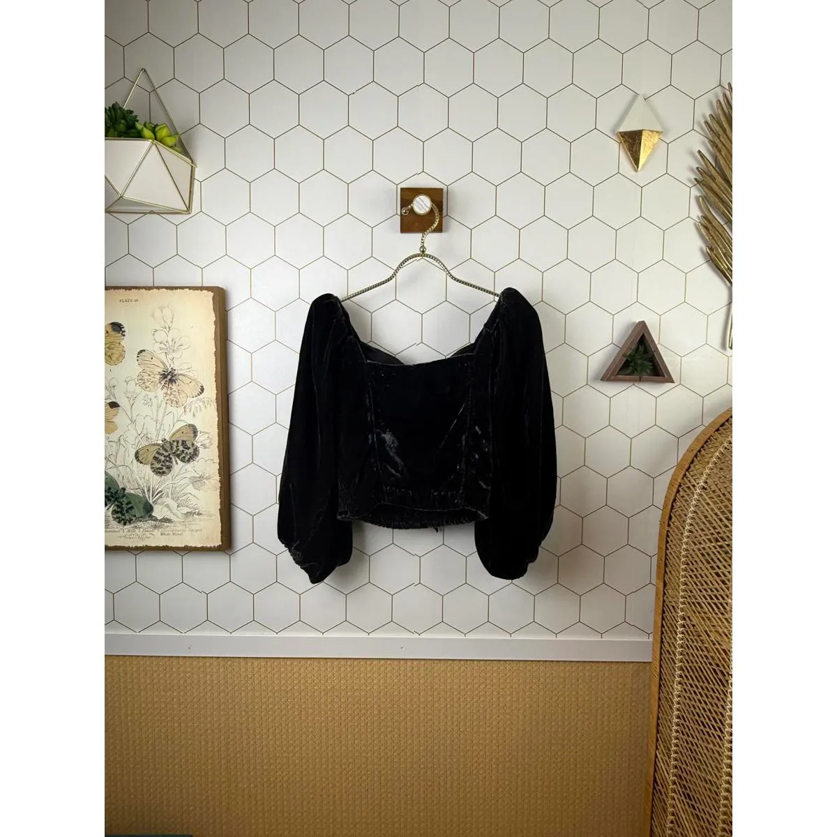 Free People Black Marie Velvet Open Back Cropped Top - Size - XS - Image 2