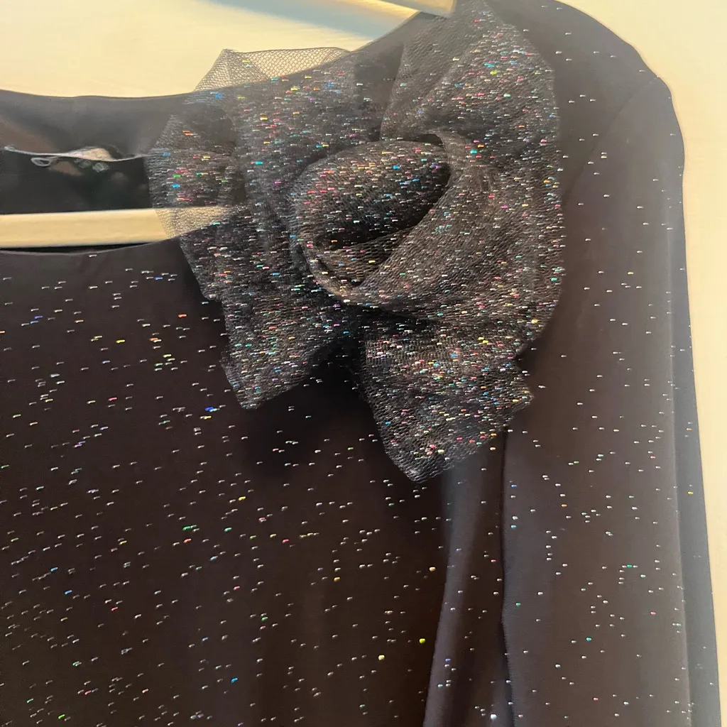 Vintage Onyx Nite Black Long Sleeve Dress with Flower Detail Size 10 - Image 3