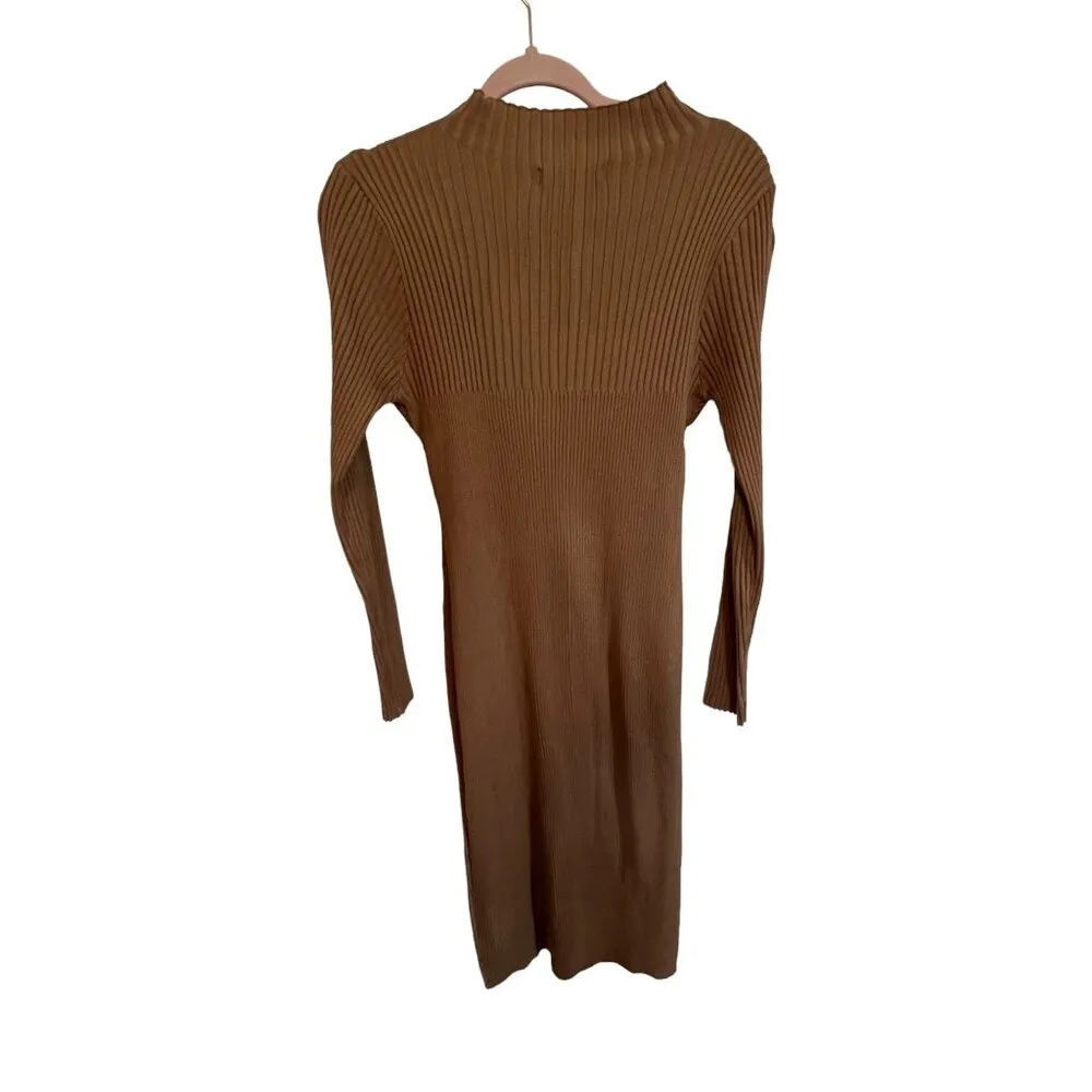 Almost Famous Brown Bodycon Dress Ribbed Shrug Open Chest Mock Turtleneck XL - Image 4
