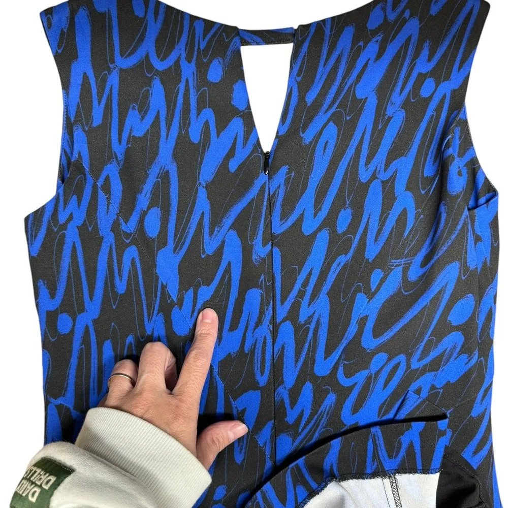 MILLY Graffiti Scribble Print Sheath Dress Black Blue Size 4 Cocktail Dress - Image 11