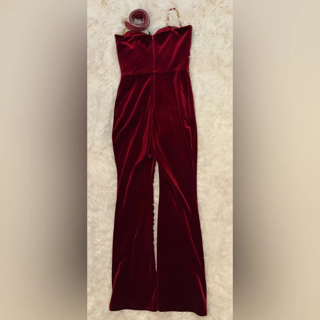 NEW Nadine Merabi Harley Red Velvet Jumpsuit Large Sz 14 $575 - Image 8