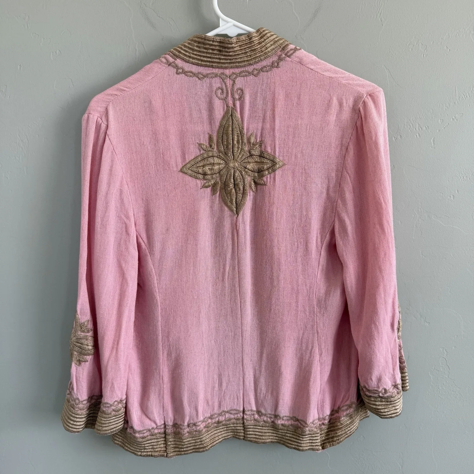 Lotta Stensson 100% Silk Cardigan Pink Gold Embroidered Tapestry Woman’s Size S - Image 9