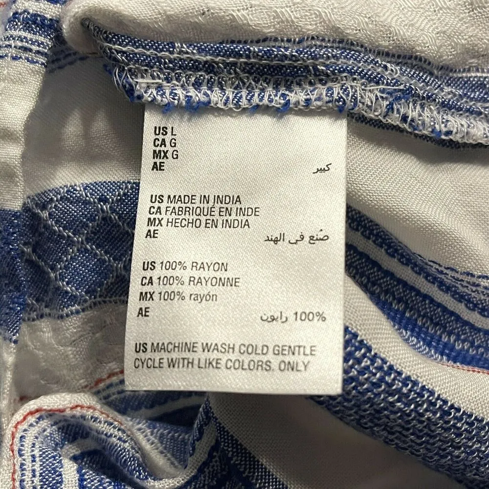 Style & Co Large Top 3/4 Puff Sleeves Tie Keyhole Neck Lightweight Striped New Blue - Image 8