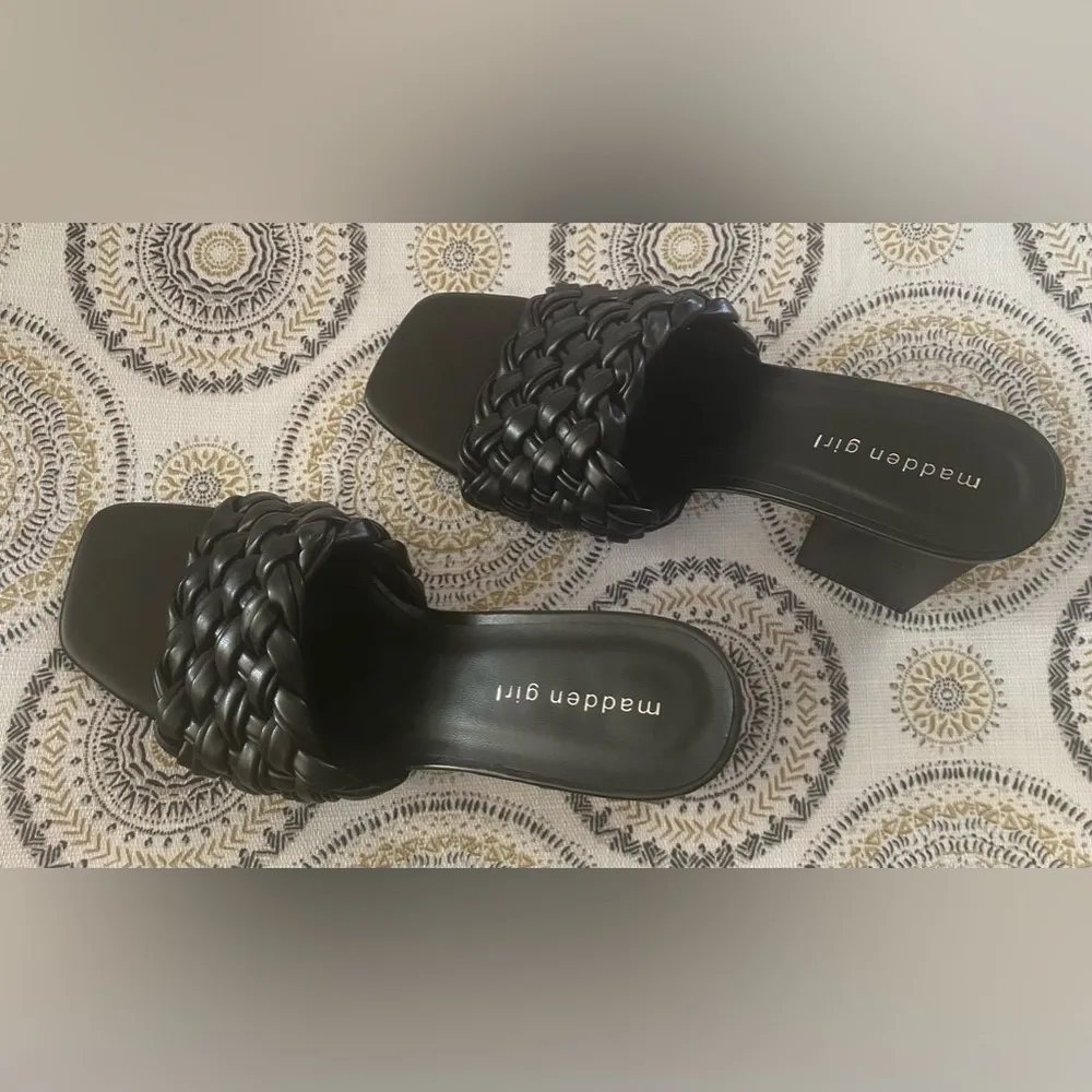 Madden Girl Golden-w Braided Block-Heel Mule Sandals, black, Size 10 - Image 5