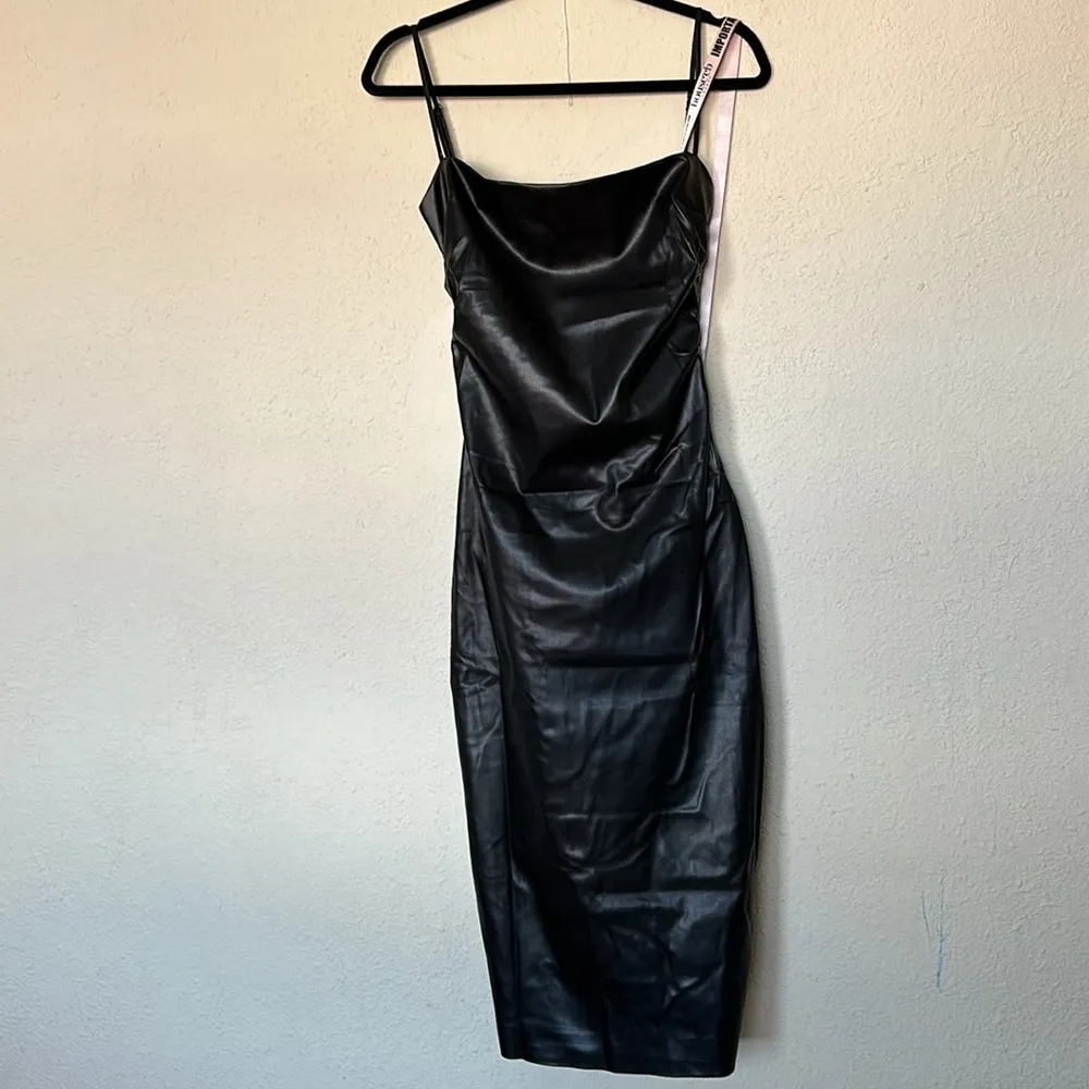 HOUSE OF CB 'Jalena' Black Vegan Leather Lace Back Dress NWT‎ size M - Image 4