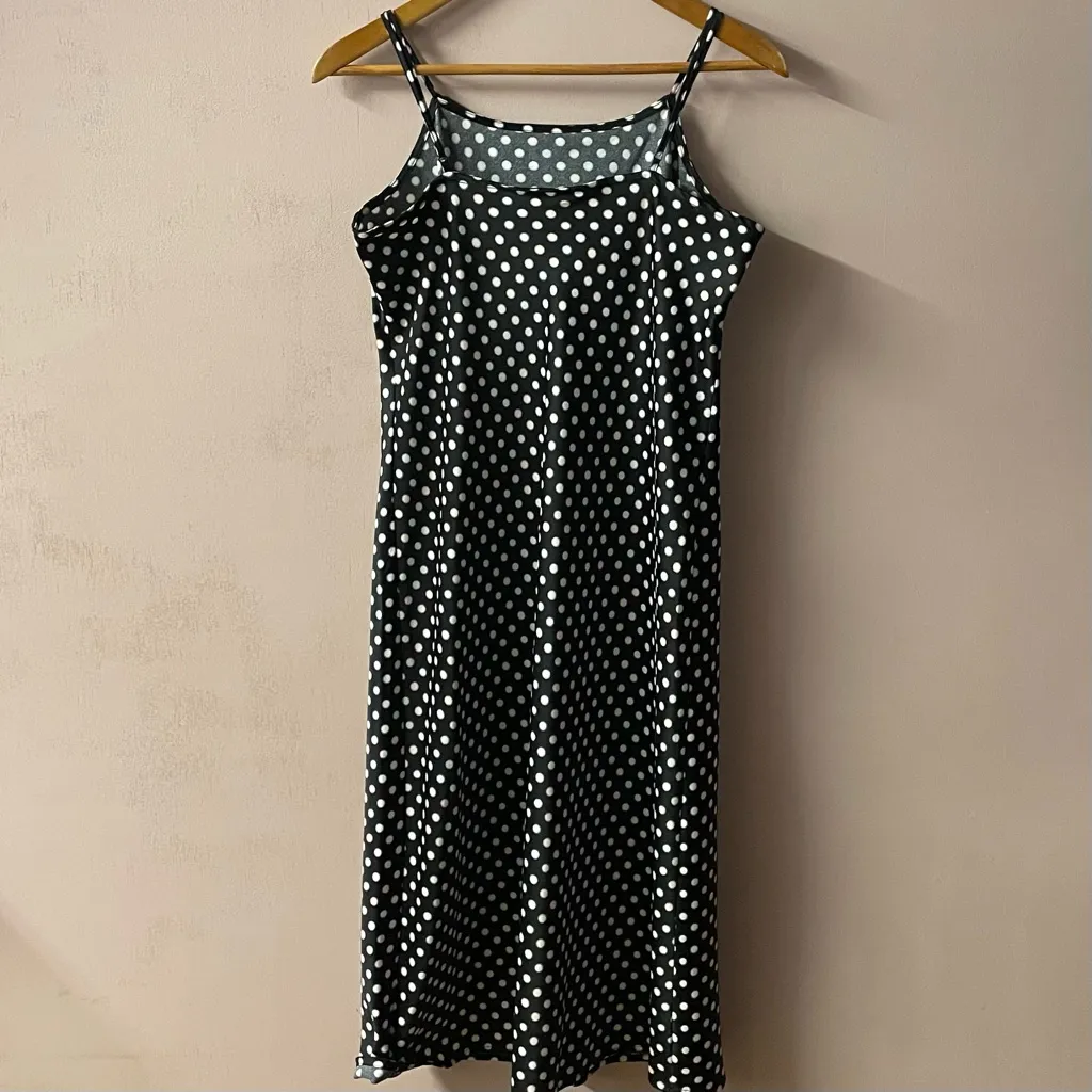 A New Day Black Polka Dot Slip Midi Dress EUC Size S - Image 4