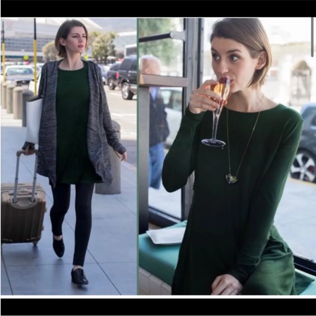 Betabrand Sweatshirt Travel Dress Silk Blend Long Sleeve Dark Olive Green - Image 7
