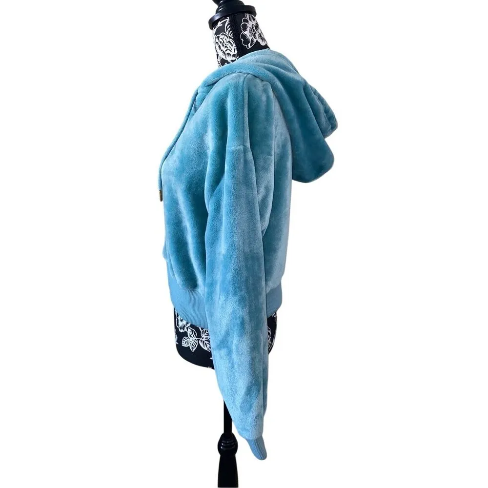 Weekend Edition Cropped Fleece Full Zip Hooded Sweatshirt Soft Gray Size M - Image 3