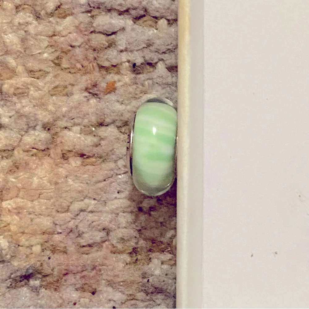 PANDORA Authentic Murano Glass Light Green Candy Stripe Charm - Image 3