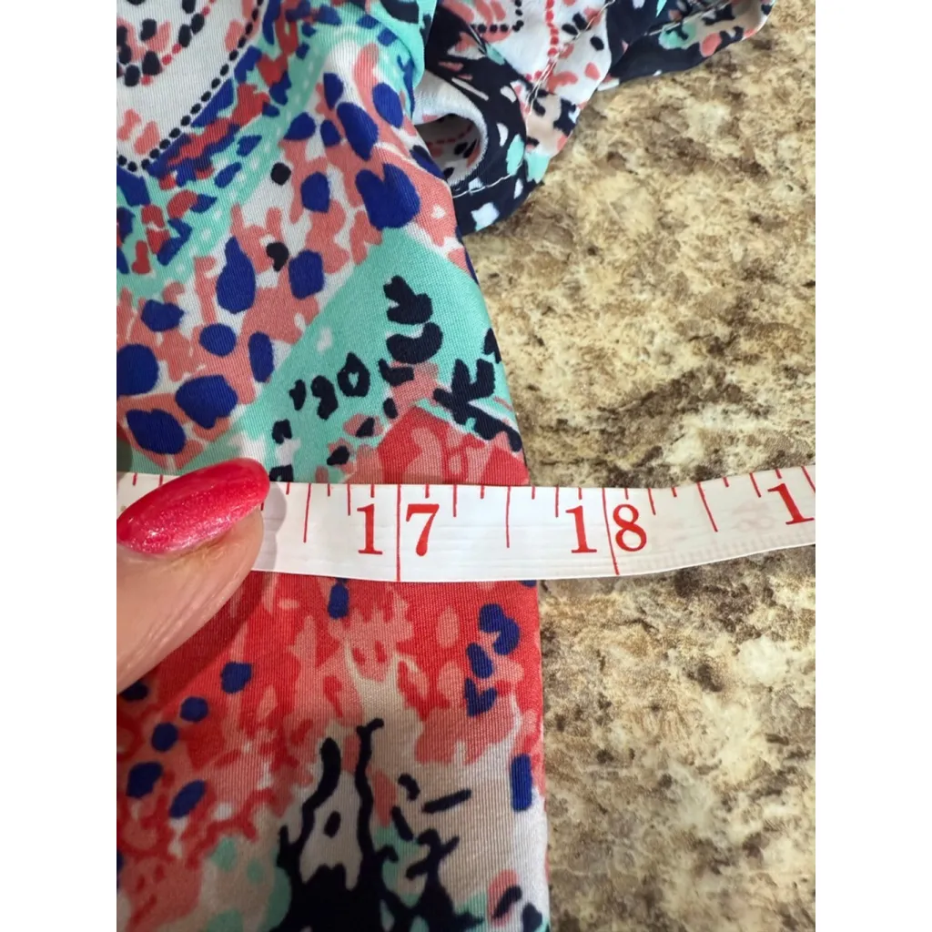 Women's Japna Coral Navy Blue Chevron Short Sleeve Blouse S - Image 4