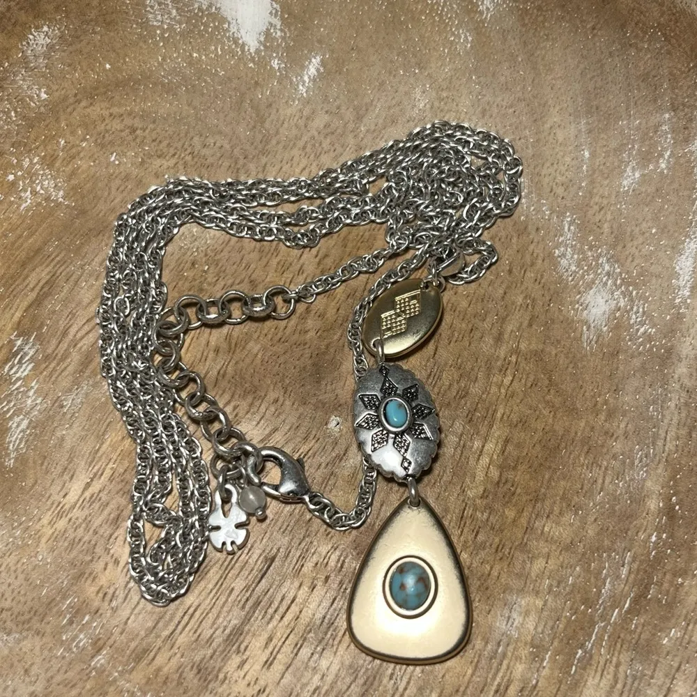 Lucky Brand Two Tone Faux Turquoise Long Western Necklace - Image 8