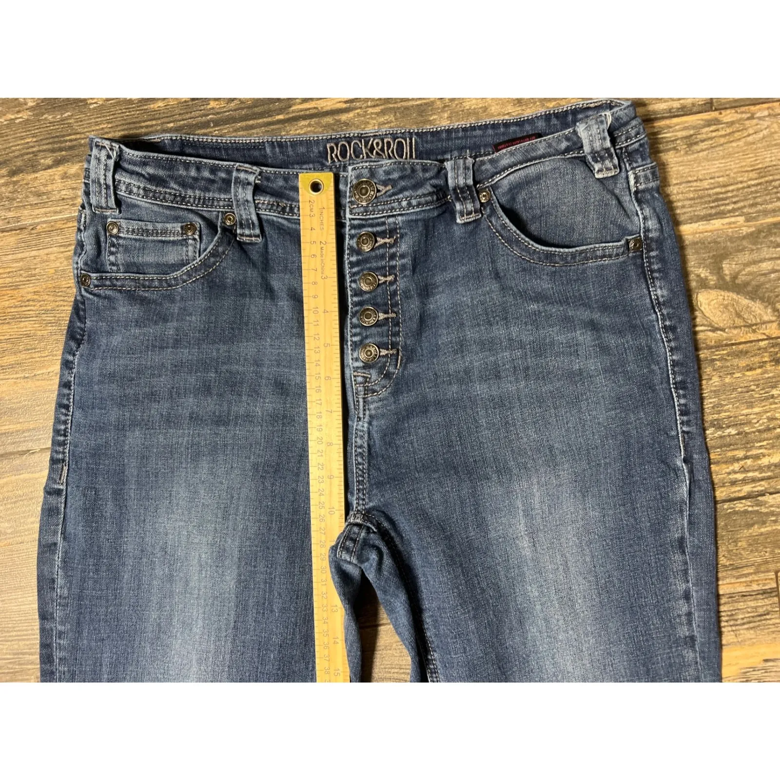 Rock & Roll Cowgirl High Rise Trouser Flare Jeans Womens 34x30 Button‎ Fly Boho - Image 4