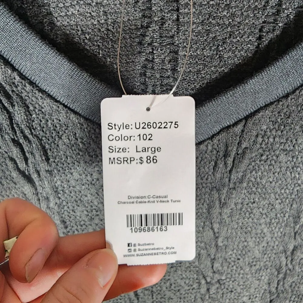 Suzanne Betro Weekend Pullover Sweater Black Grey Long Sleeve Size L Brand New - Image 6