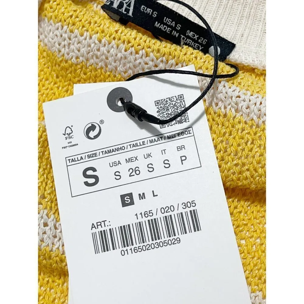 Zara Oversized Striped Knit V-Neck Sweater‎ Vest Sleeveless Yellow White Small - Image 3