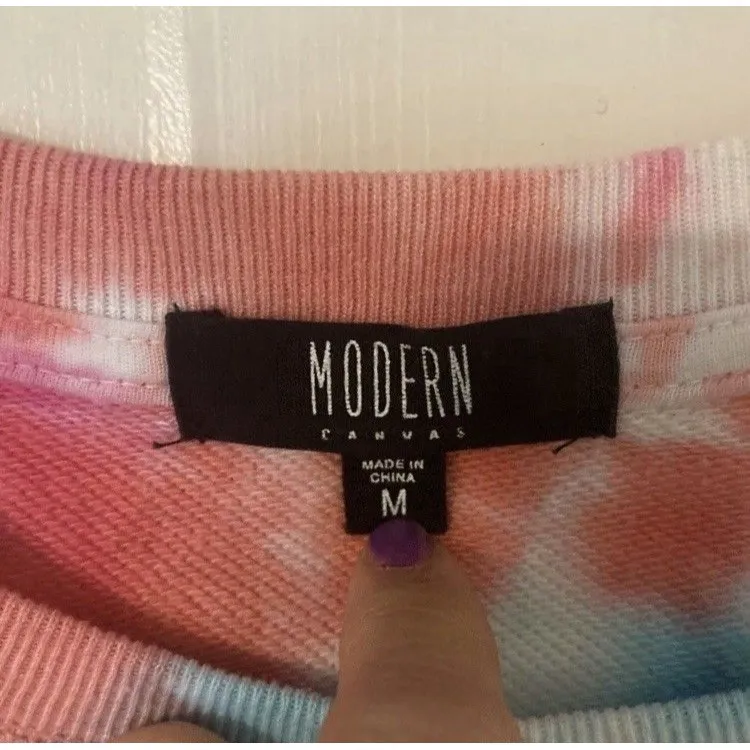 Modern Canvas Womens M Tie Dye Sweat Shirt Graphic Indoorsy Cozy Lounge Wear Y2K Size M - Image 3