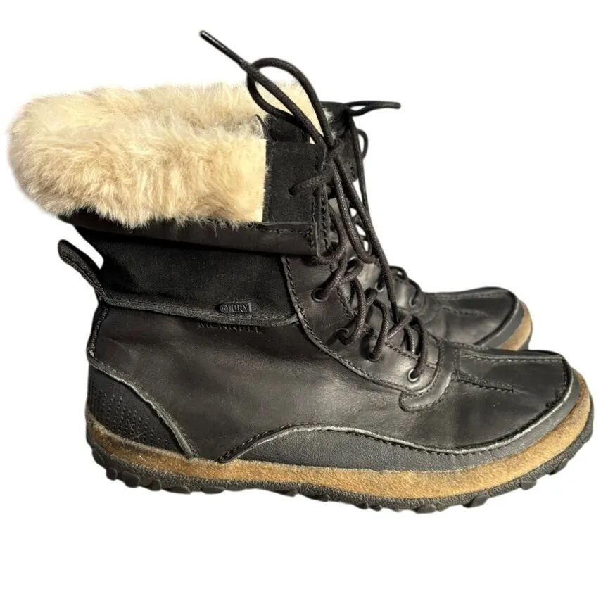 Merrell Tremblant Mid Polar Boots Women's Sz 10 Black Faux Fur Waterproof Winter - Image 4