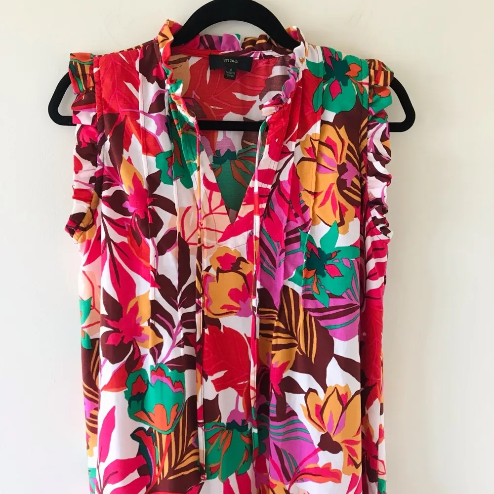 Maia  Tropical Red Floral Ruffle Babydoll Dress - Image 3