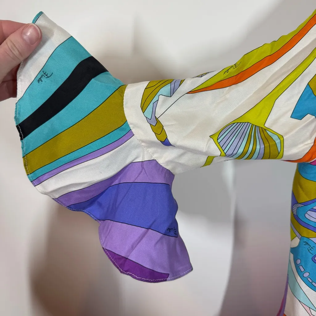 Emilio pucci Multicolor Vibrant Abstract Women's Silk Button Back Blouse Top - Image 5