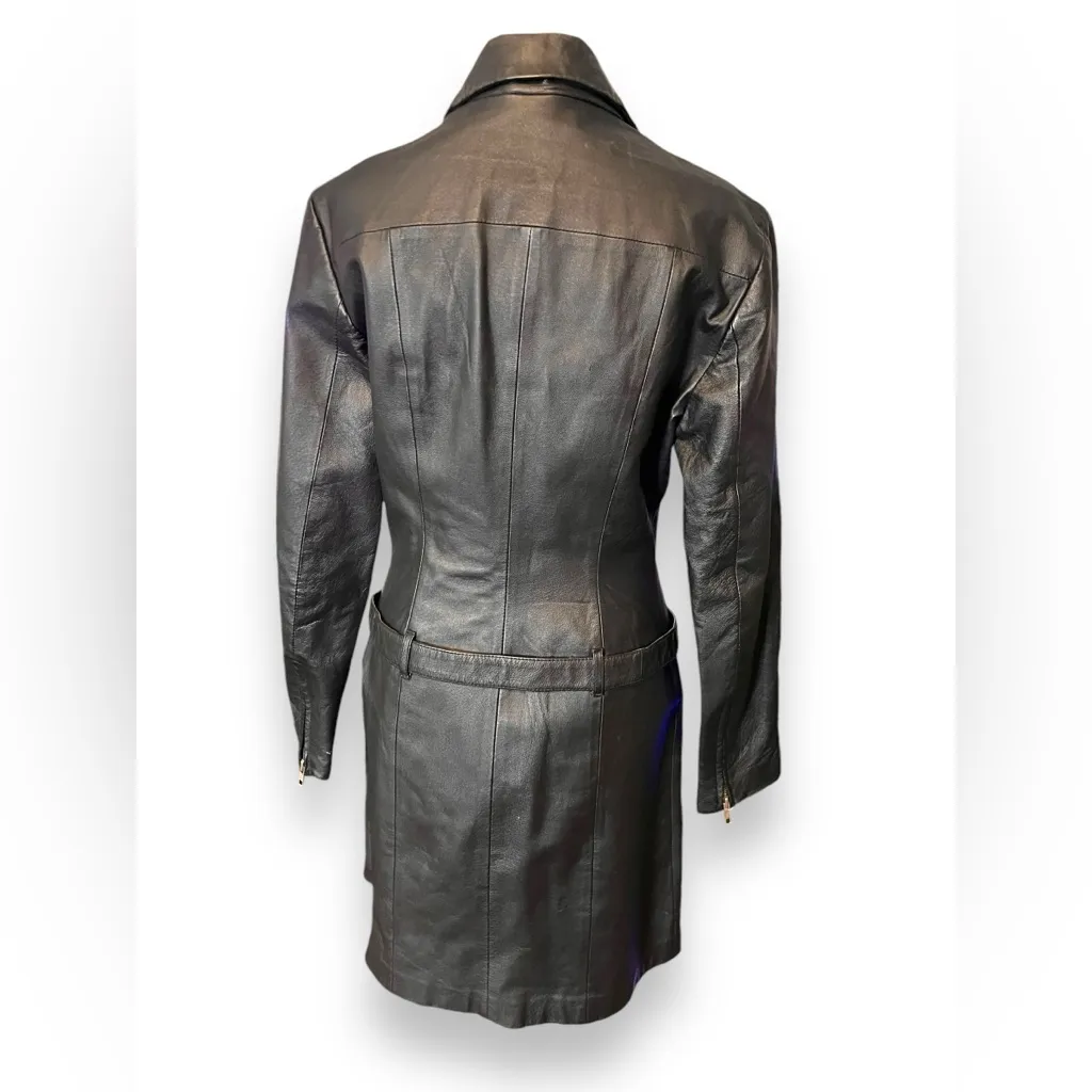 NewportNews vintage leather drop waisted jacket size small. - Image 3