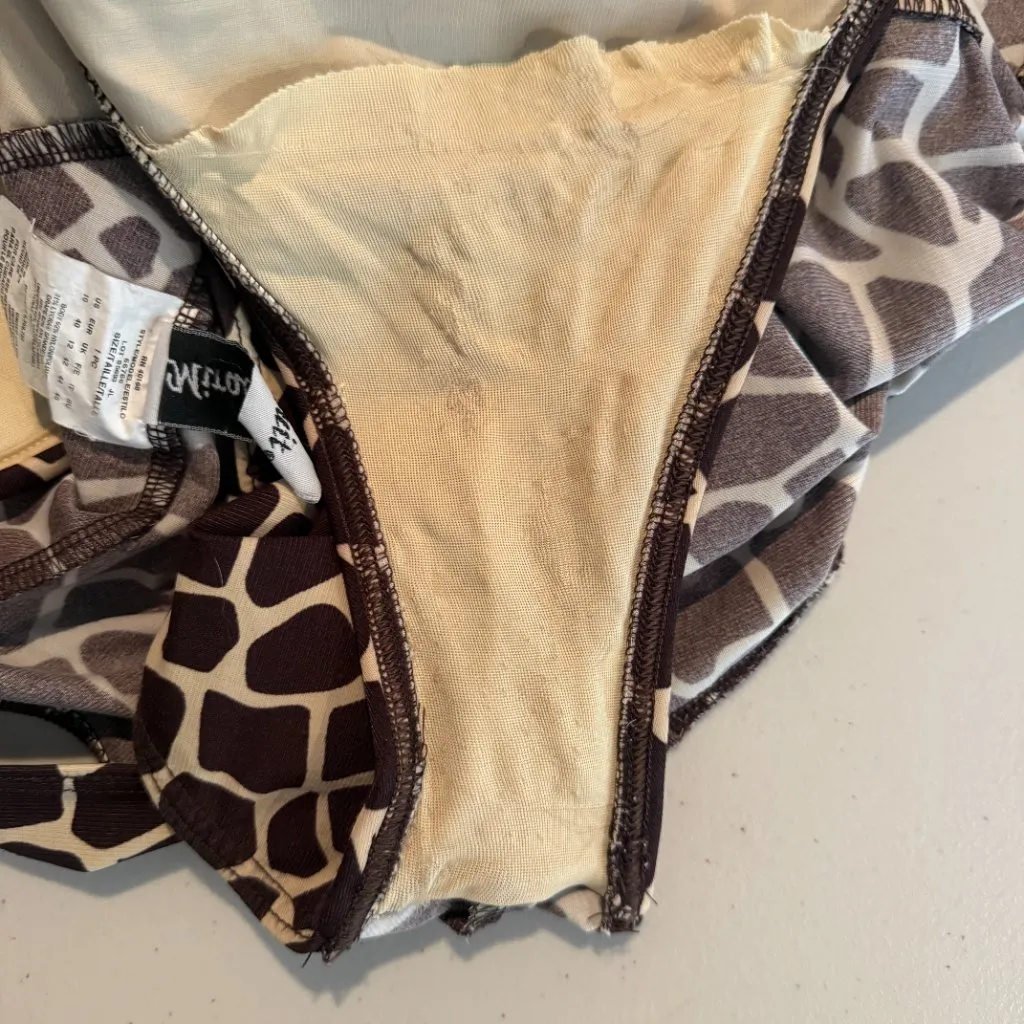 Miraclesuit Escape One Piece Swimsuit Giraffe Print Women's 10 Brown Open Back - Image 14