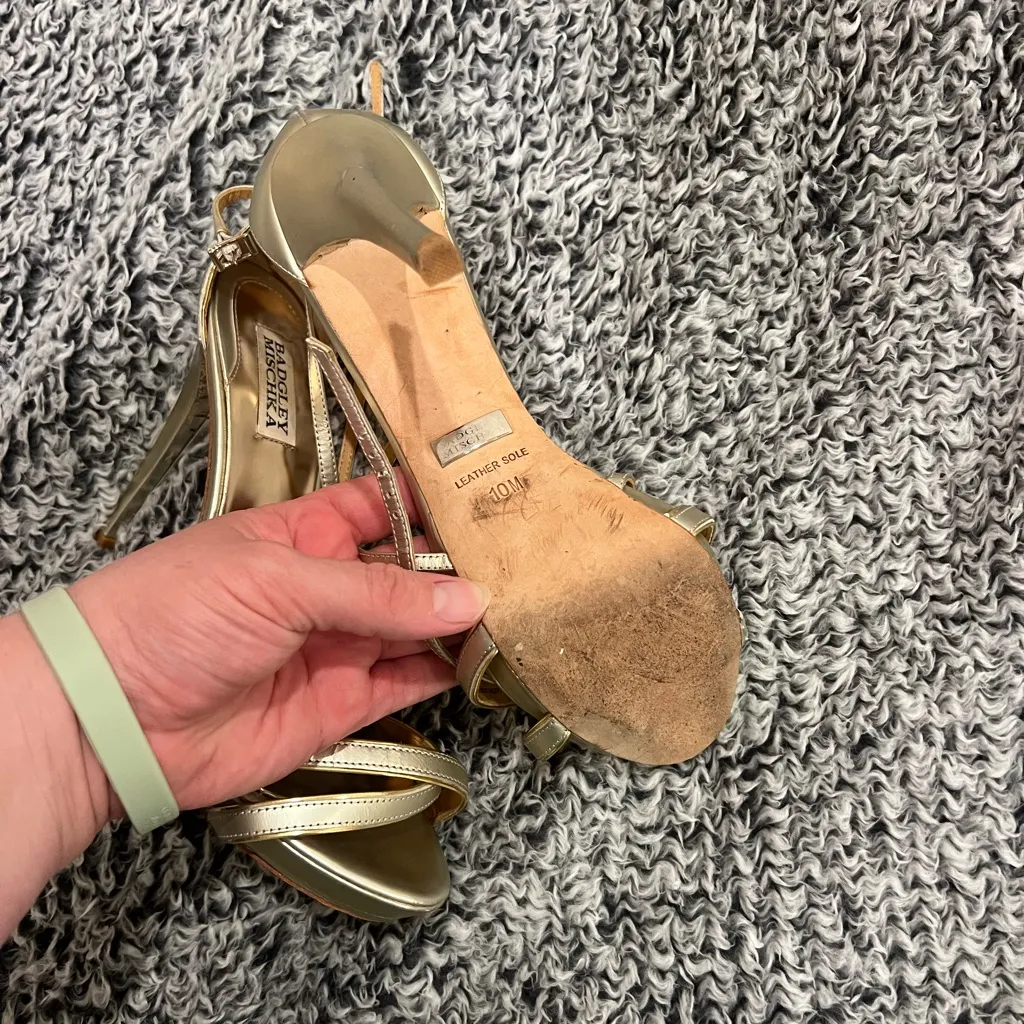 Badgley Mischka Gold Strappy Heels - Image 3
