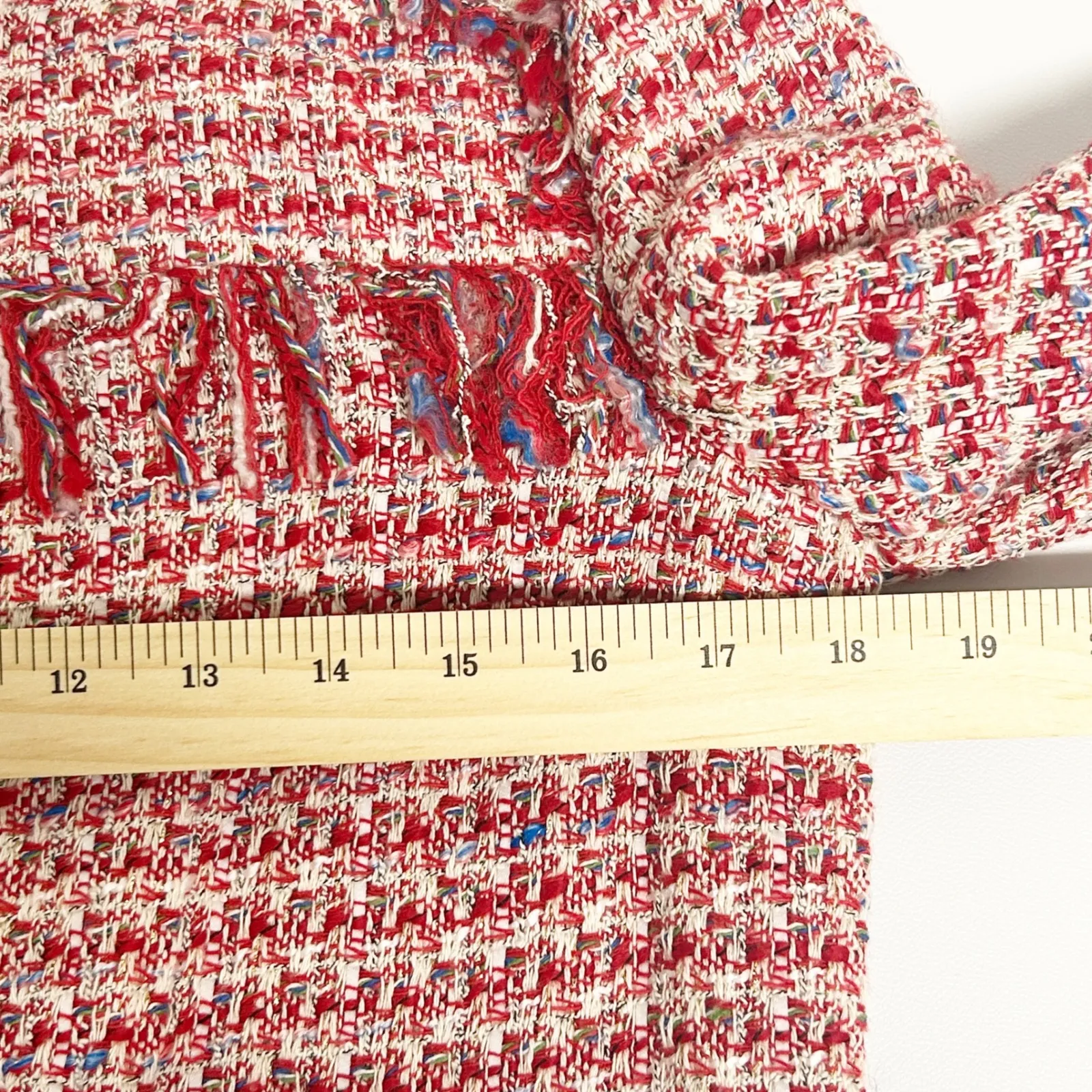 Zara Basic Womens Bloggers Fav Preppy Red Tweed Fringe Blazer Jacket Size S - Image 11