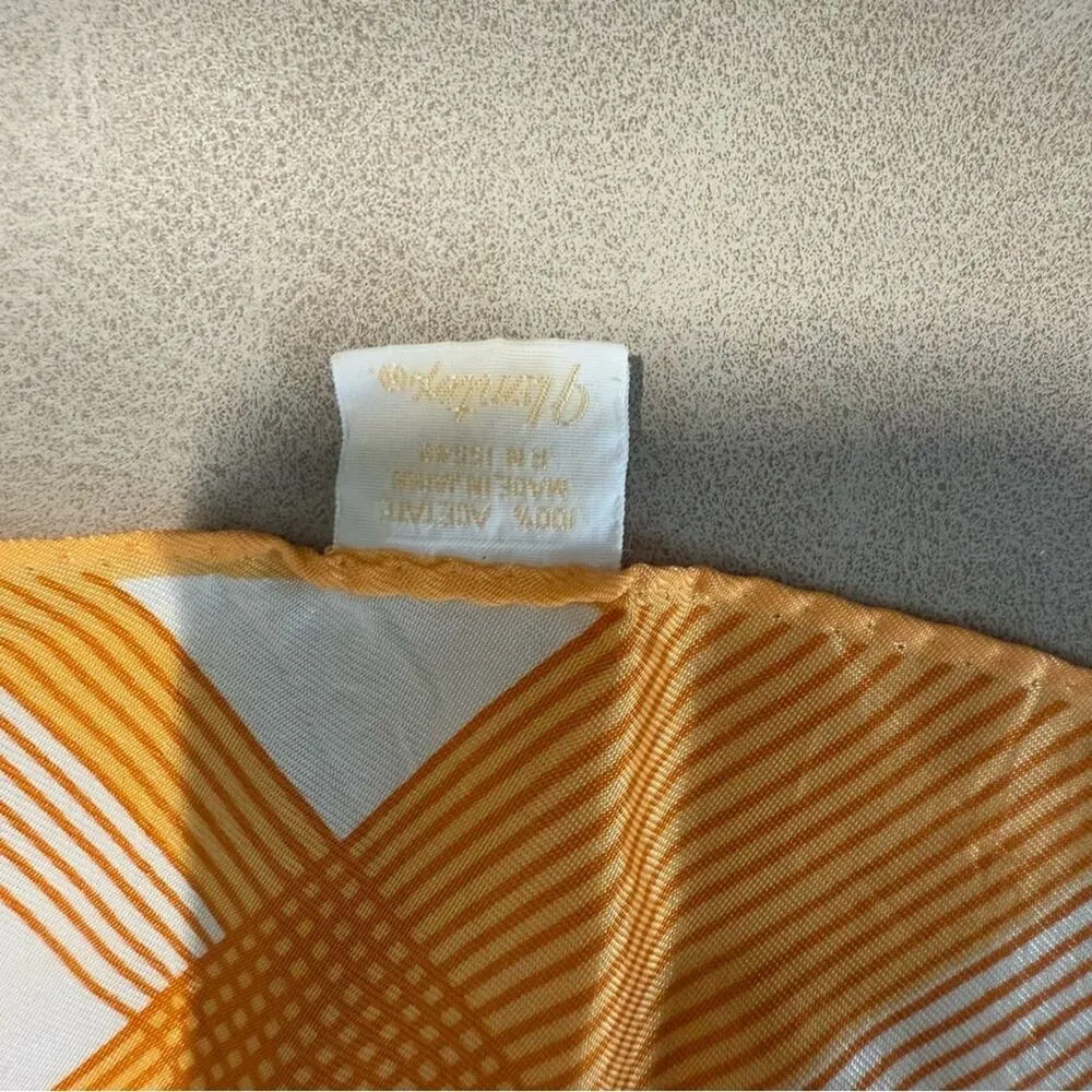 Vintage Glentex Scarf Wrap plaid yellow gold white tan brown silky acetate - Image 4