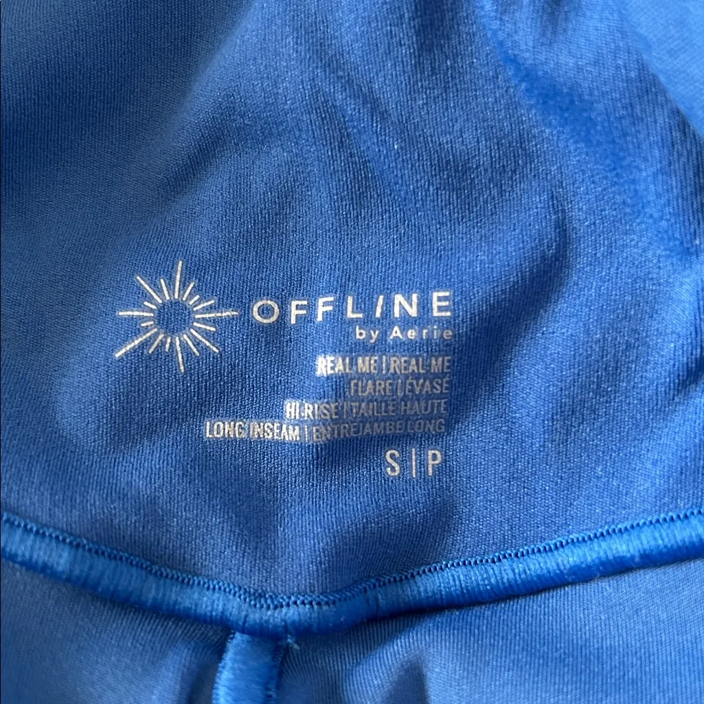 Offline by Aerie Crossover Blue Flared Leggings Small High Waist Long Inseam 34” - Image 4