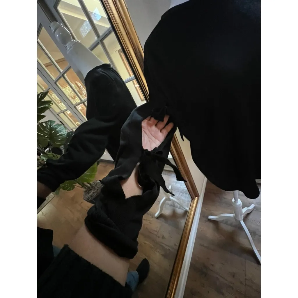 Pleione Whimsygoth Black Blouse w/ peekaboo sleeves with black ribbon tie Sz M - Image 2