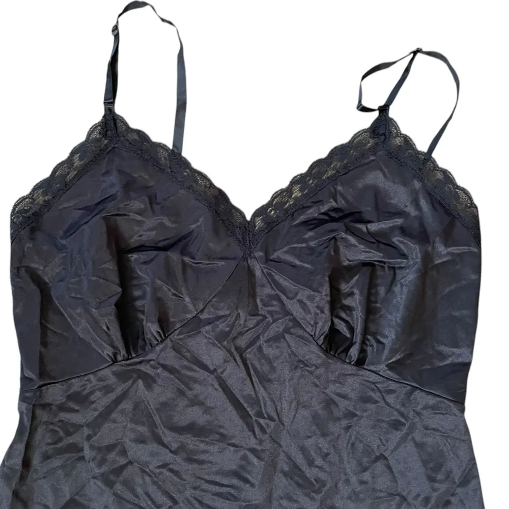 Lady Manhattan Vintage 80s Black Dark Coquette Lace Lingerie Midi Slip Dress Size M - Image 2