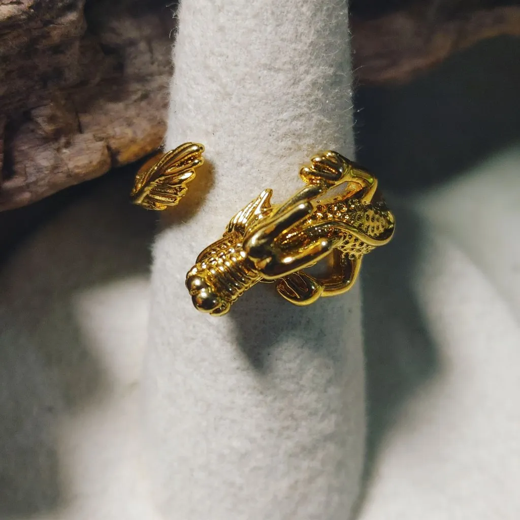 Dragon Ring Gold Plated SIze 7 Adjustable Unisex Unique Mythical Design Fashion - Image 4