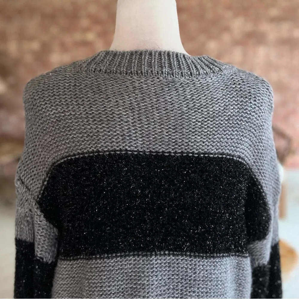 Mango MNG Armenia Sweater Dress Black Gray Metallic Cable Knit Mini 4 Striped - Image 10