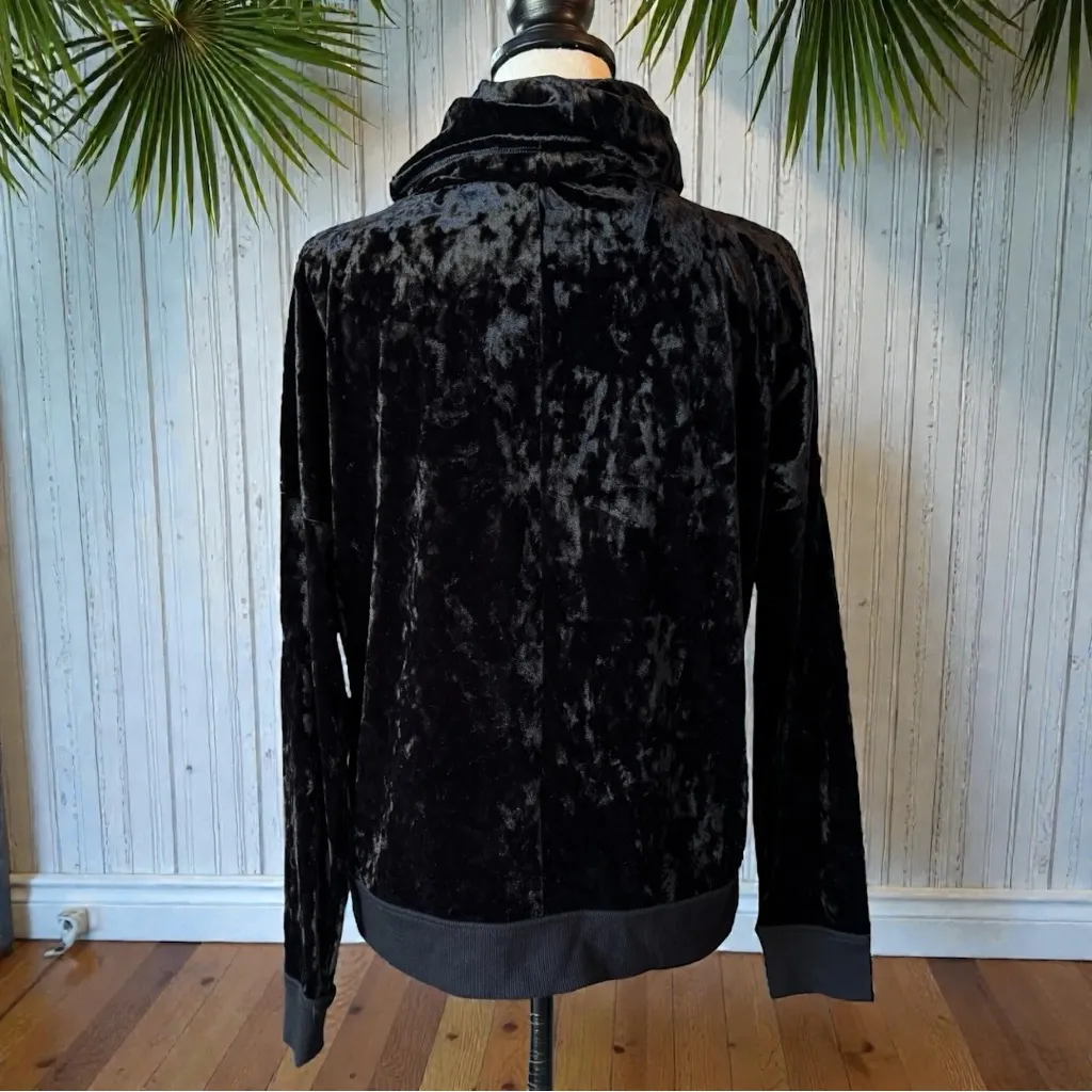 Betsey Johnson Performance Black Crushed Velvet Cowl Neck Hoodie – Size M - Image 4