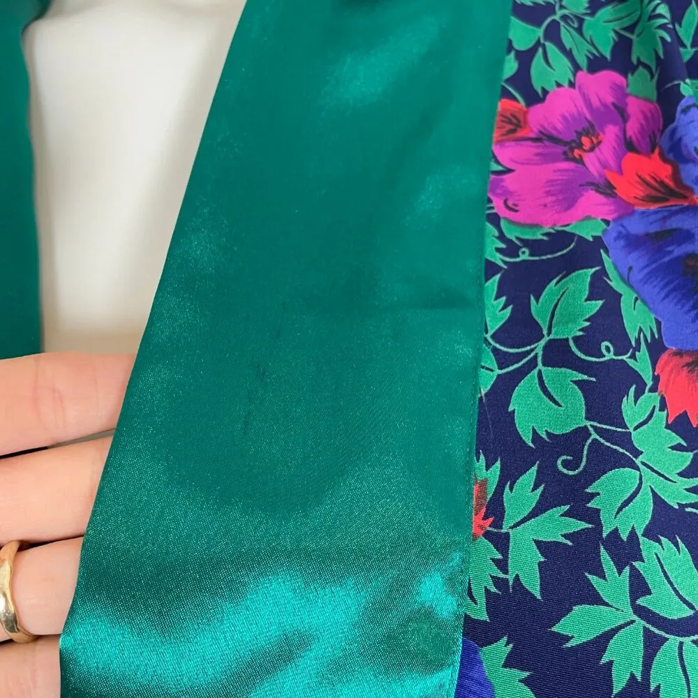 Vintage 90s Victoria's Secret Robe Floral Gold Label One Size Green Purple Silky - Image 10