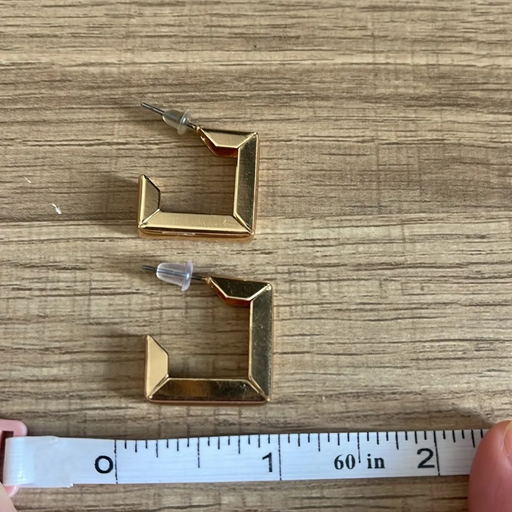 Square Block Curved Gold Earring Set - Image 6