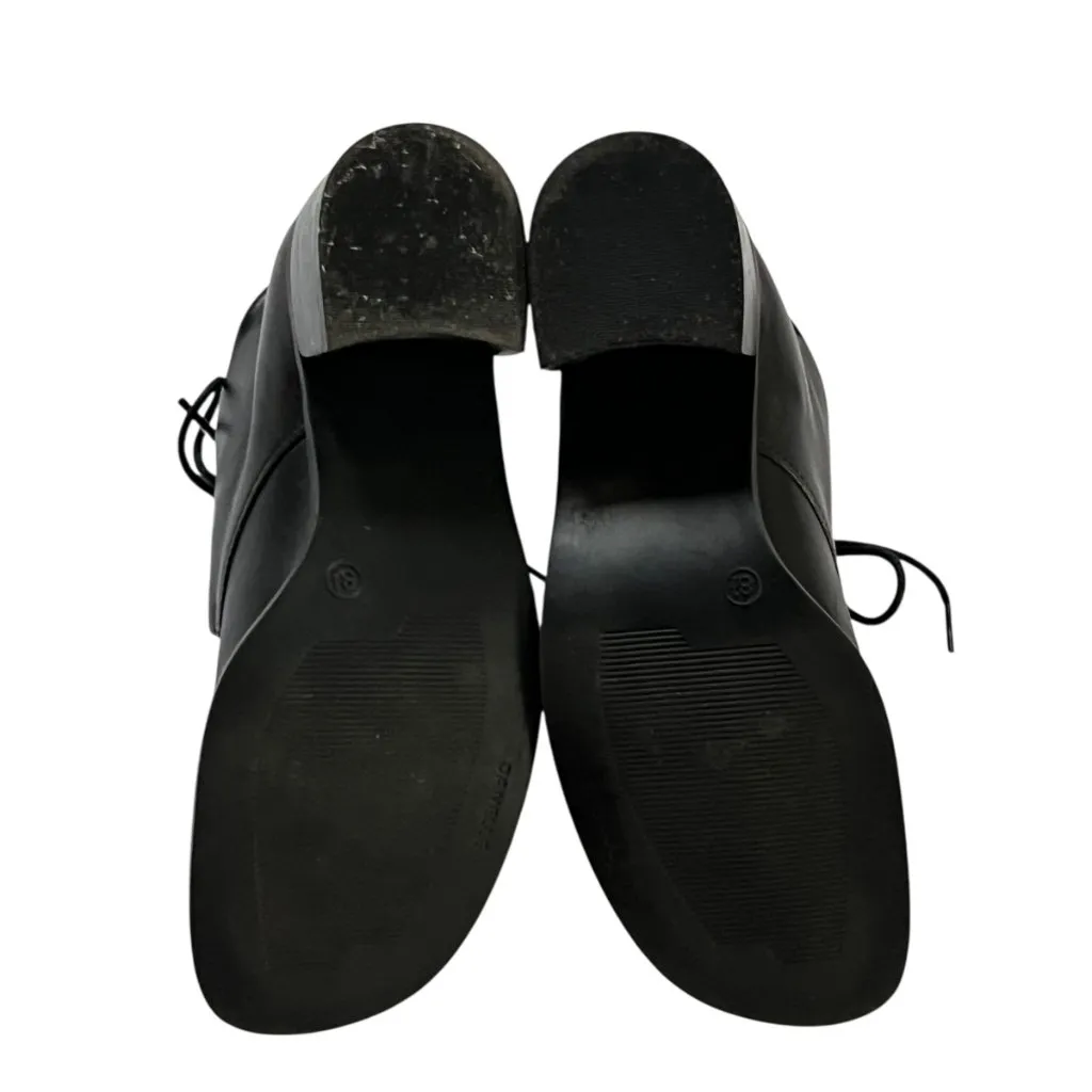 Vintage heeled boots 8.5 ankle bootie black leather lace up 90s Minimalist Y2K - Image 12