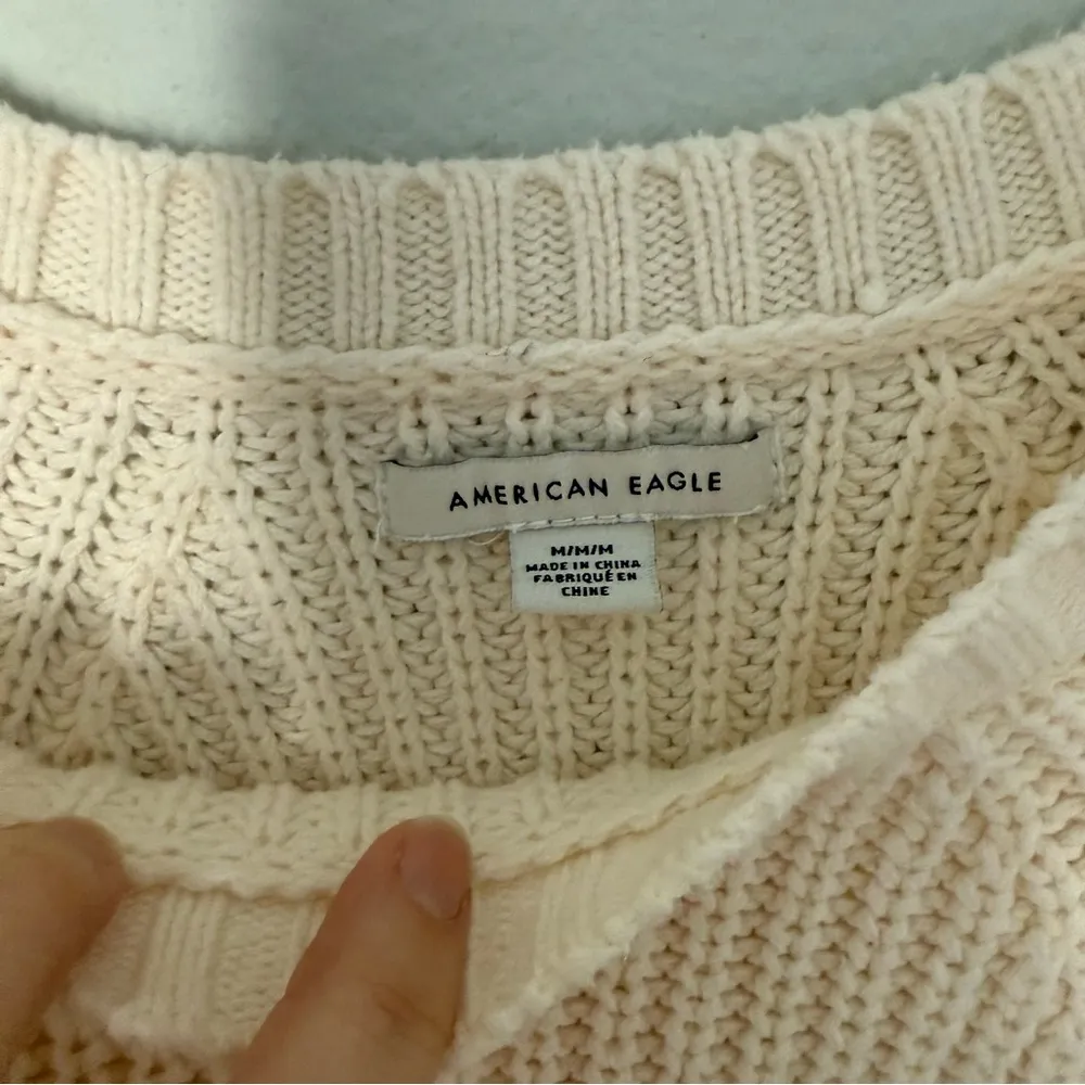 American Eagle Cream crew Neck Crochet sweater - Image 3