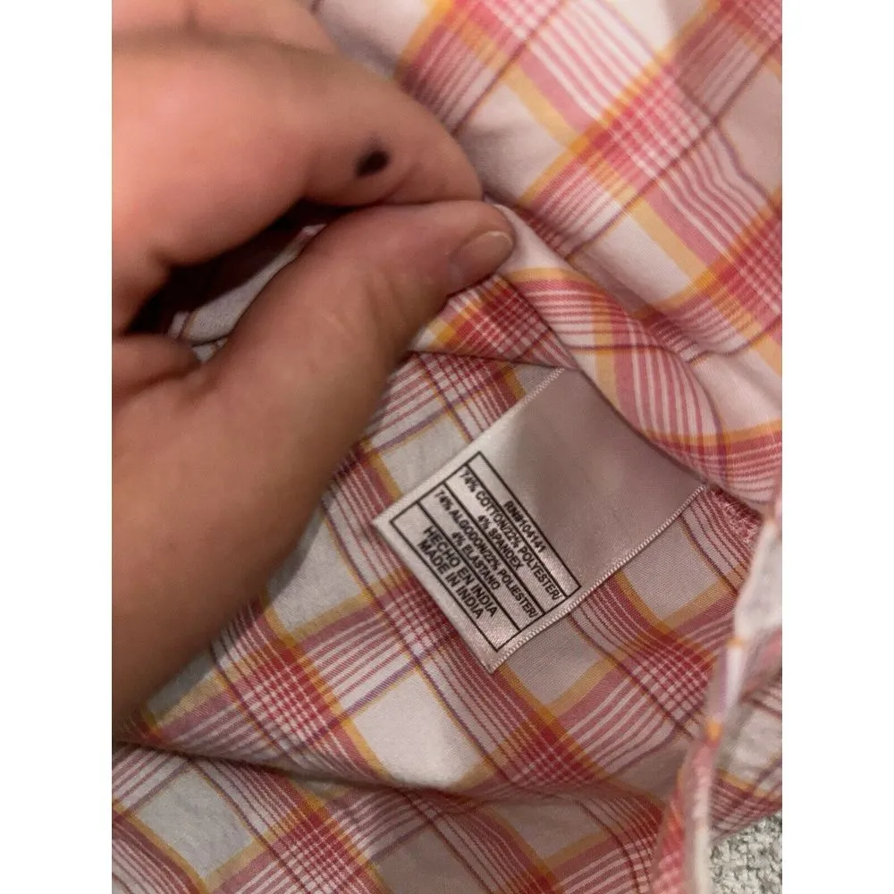 Vtg Nike ACG Ladies L, S/S Button Up Blouse Pink/Orange/White Plaid Pink Size L - Image 4