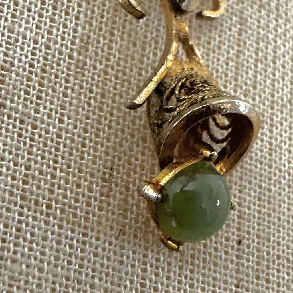 Vintage Green Jade Cabochon Pendant Necklace Gold - Image 7