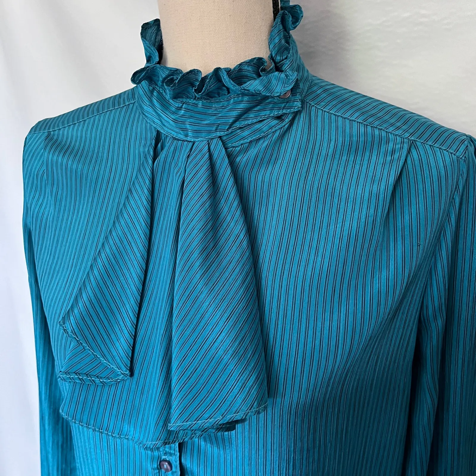 Vtg 80s Jonathan Martin Ruffle Neck Womens Top 11/12 Coquette Secretary Romantic - Image 13