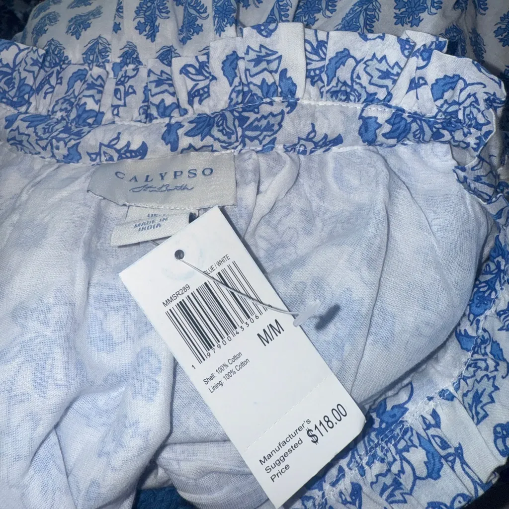 NWT Calypso St Barth Blue & White Floral Maxi Dress  cotton Tired tassel Tie M - Image 6