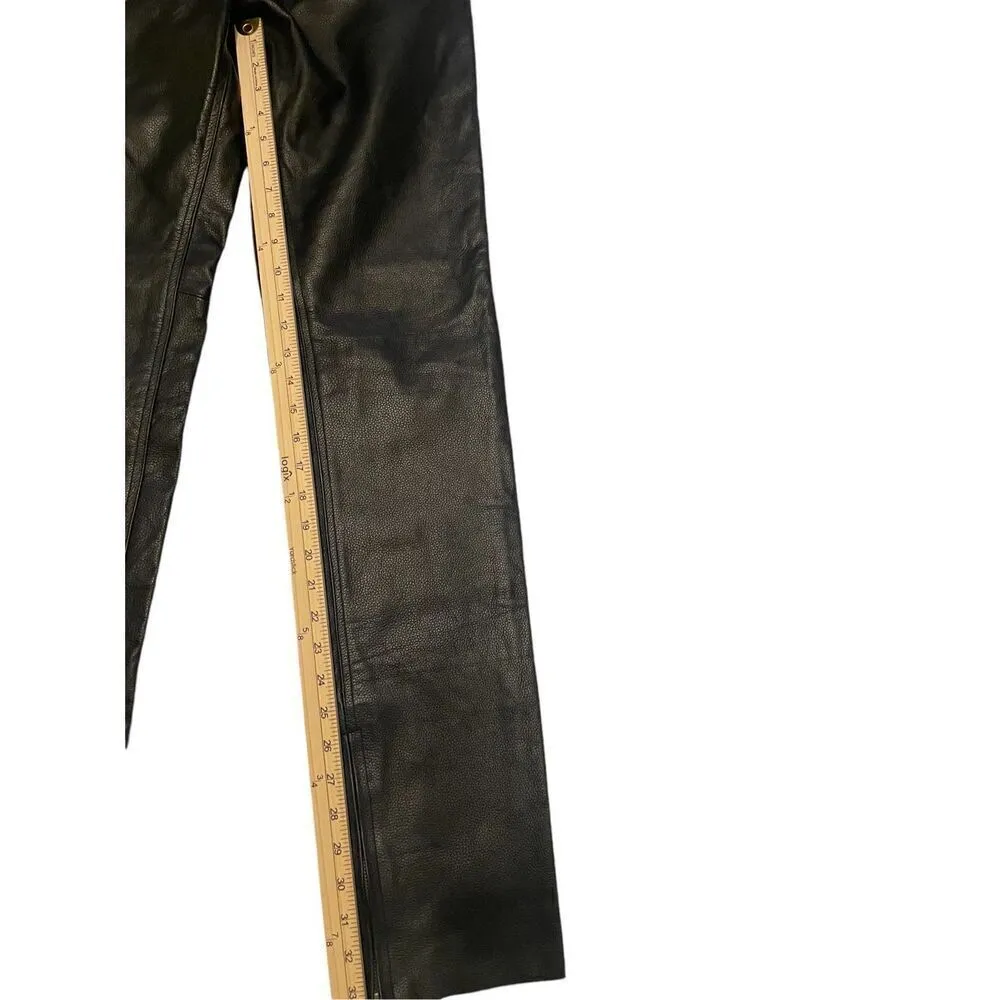 Meign Armour Women’s Heavy Moto Bike Leather Pants Black Size 32 Black - Image 5