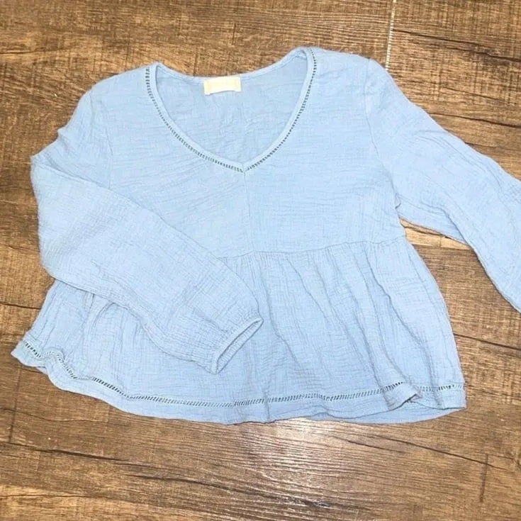 Altar’d state powder baby blue gauze linen babydoll blouse - Image 3