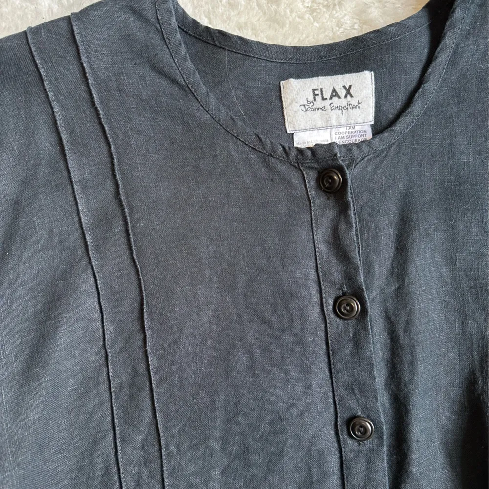 FLAX by Jeanne Engelhart black button down linen light jacket/top size medium - Image 2